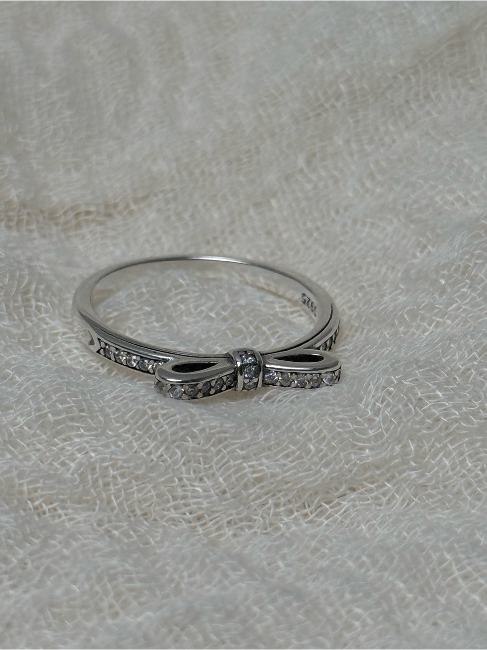 Sterling Silver Bow Ring with Clear Stones - Silver, Size 8